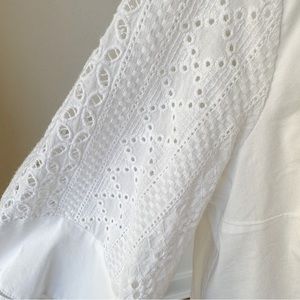 Express white button down shirt with eyelet lace sleeves size medium
